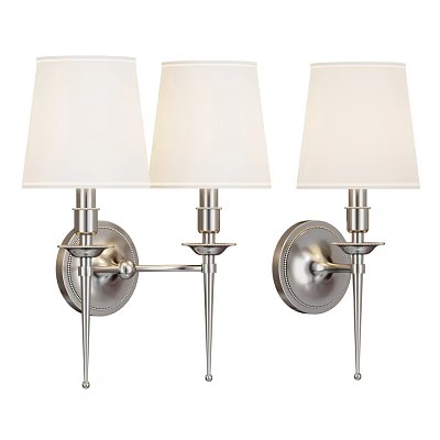 Modern Silver Metal Wall Sconces with White Fabric Shades for Home Lighting Decor 3d model