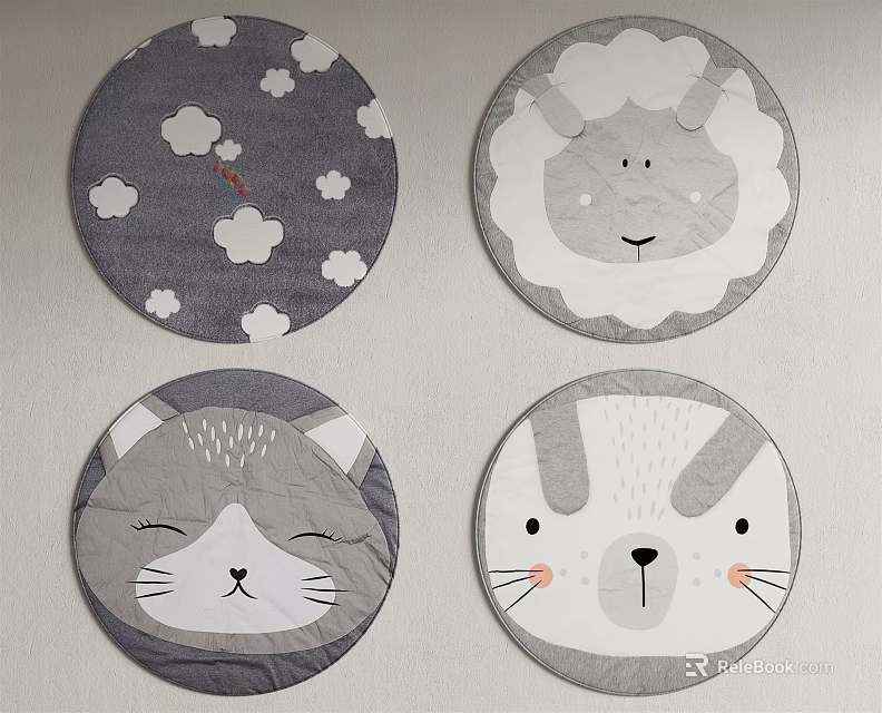 Adorable Round Rugs With Various Cartoon Animal Patterns For Kids Room Decor 3d model 