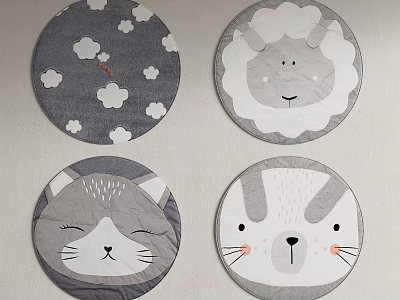 Adorable Round Rugs With Various Cartoon Animal Patterns For Kids Room Decor 3d model