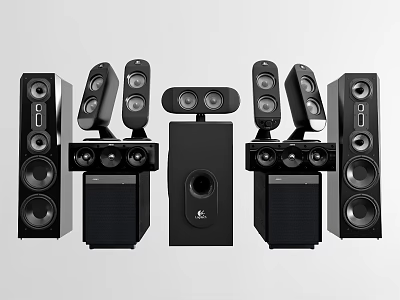Home Theater Speaker System With Floor Standing Bookshelf Center Surround Speakers And Subwoofer 3d model