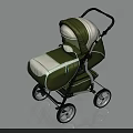 Green And White Baby Stroller With Black Handle And Four Wheels Design
