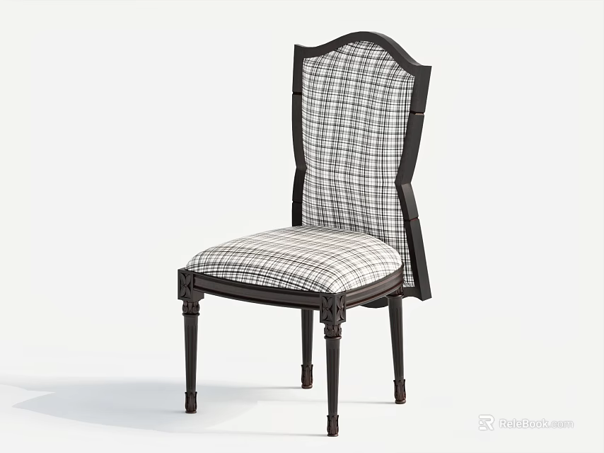 Classic Dining Chair With Checkered Upholstered Seat Backrest And Black Wooden Frame Design 3d model 