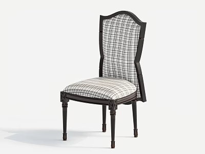 Classic Dining Chair With Checkered Upholstered Seat Backrest And Black Wooden Frame Design 3d model