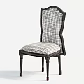Classic Dining Chair With Checkered Upholstered Seat Backrest And Black Wooden Frame Design