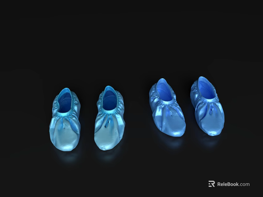 Four pairs of blue semi transparent shoes on black background 3d model 