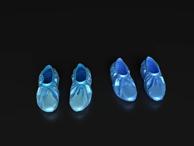 Four pairs of blue semi transparent shoes on black background 3d model