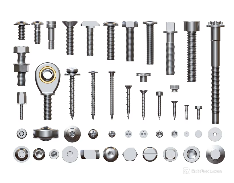 Hardware Tools Featuring Various Types Of Bolts Nuts Screws And Washers In Different Sizes 3d model