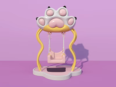 Kids Playground Equipment Paw Shaped Swing With Pink Seat And Yellow Frame 3d model