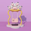Kids Playground Equipment Paw Shaped Swing With Pink Seat And Yellow Frame
