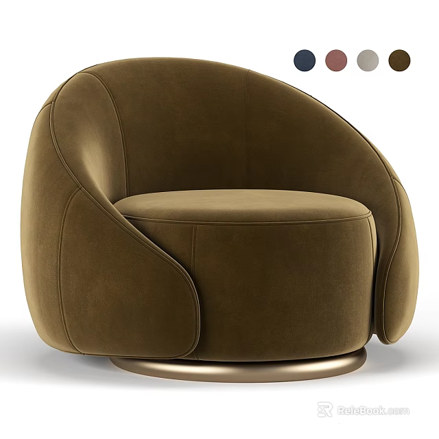 Accent Chair Velvet Upholstered Curved Back Rounded Armrest With Metal Base And Multiple Color Options 3d model 
