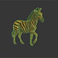 Artistic Zebra Sculpture Carving With Black And Yellow Stripes Standing Pose And Glossy Surface