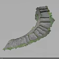 Curved Stone Steps Covered With Green Moss And Natural Texture