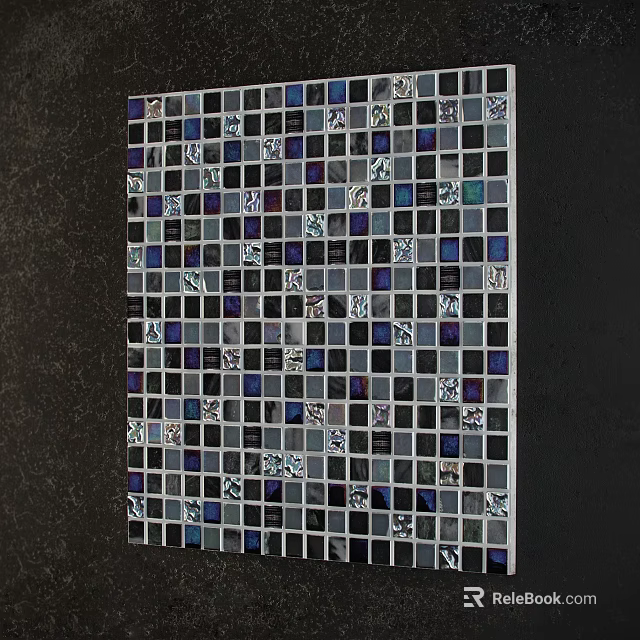 Colorful Mosaic Wall With Shiny Glass Tiles And Decorative Elements 3d model 