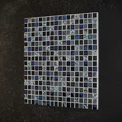 Colorful Mosaic Wall With Shiny Glass Tiles And Decorative Elements 3d model