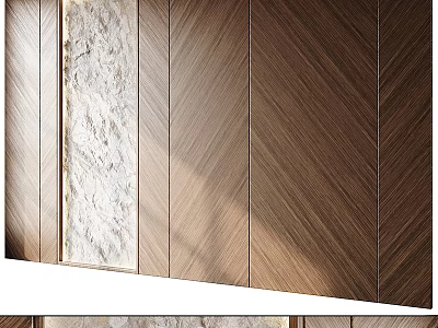 Wooden Wall Design With Chevron Pattern And Marble Accent In Contemporary Interior Style 3d model