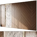 Wooden Wall Design With Chevron Pattern And Marble Accent In Contemporary Interior Style