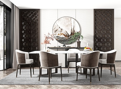 New Chinese Dining Table and Chair Combination Dining Table and Chair 3d model