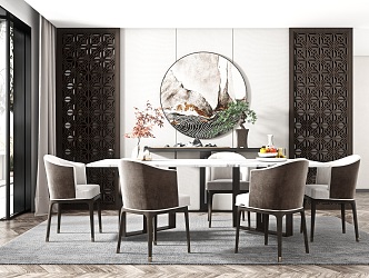 New Chinese Dining Table and Chair Combination Dining Table and Chair 3d model