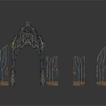 Gothic Style Architectural Scene Components With Arched Doorway And Carved Panels