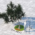 Arbor With 1.83m Height And Circular Green Base Near Human Figure On Gray Tiled Pavement