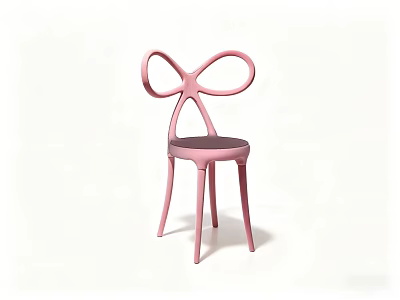 Pink Leisure Chair With Bow Shaped Backrest And Dark Slim Legs Design 3d model