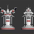 Two Silver and Red Futuristic Mechanical Weapon Models with Detailed Structures and Red Bases 3d model