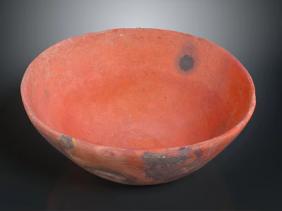 Red Ceramic Bowl Sculpture With Hand Carved Speckled Surface Design 3d model