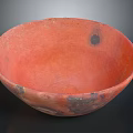 Red Ceramic Bowl Sculpture With Hand Carved Speckled Surface Design