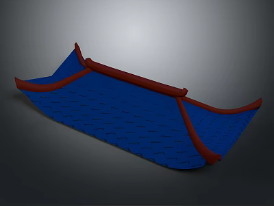 Traditional Chinese Architecture Roof Design Featuring Blue Tiles And Red Curved Edges 3d model
