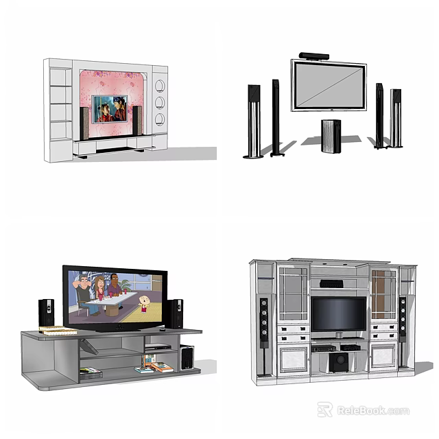 Modern TV Stand With TV Speakers Storage Shelves And Sleek Design 3d model 