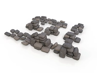 Black Stones Pile Display With White Background And Natural Stacking Arrangement 3d model
