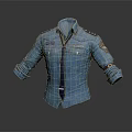 Fashionable Blue Denim Shirt With Tie Badges And Rolled Cuffs Design