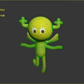 Cute Yellow Cartoon Character Creature With Smiling Face Big Eyes Round Body And Orange Limbs