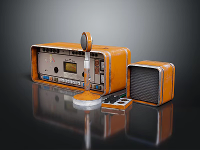 Vintage Orange Radio With Retro Speaker And Small Parts Display Setup 3d model