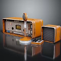 Vintage Orange Radio With Retro Speaker And Small Parts Display Setup