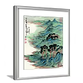 Traditional Chinese Landscape Paintings With White Frames Hanging On Wall Featuring Mountain And Tree Elements 3d model
