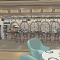 Luxury Club Interior With Elegant Sofas Crystal Chandeliers And Dining Tables 3d model