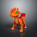 Orange Dragon Character Creature With Green Eyes Spikes And Red Wings Standing