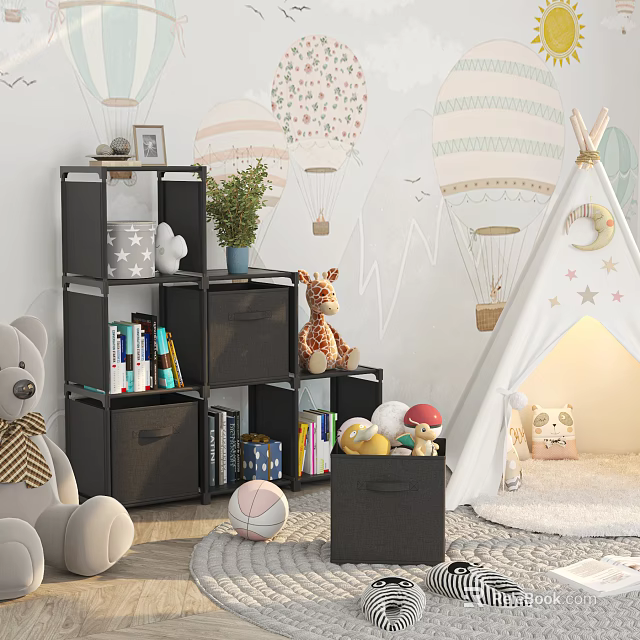 Plush Toys In Kids Room With Storage And Teepee Tent 3d model 