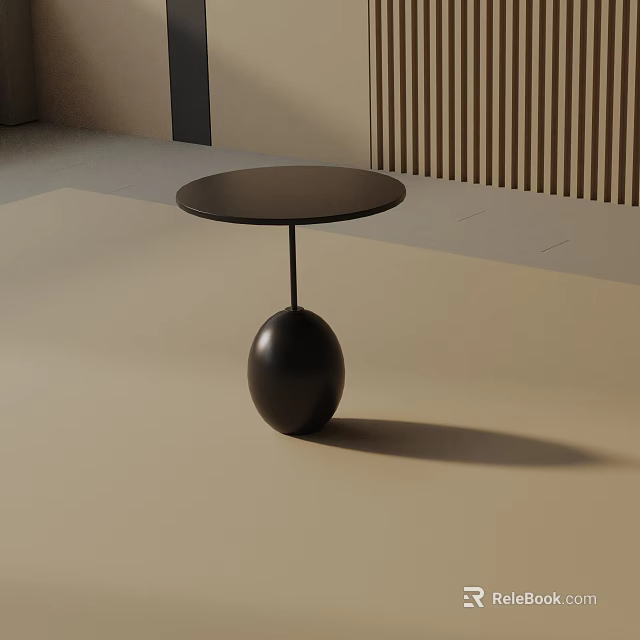 Modern Black Side Table With Round Top And Spherical Base Design 3d model 