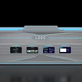 Futuristic Island Cabinet Featuring Logo Multiple Screens And Blue LED Strips