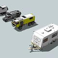 Various Camper Cars and Trailers with Yellow White Gray Designs and Solar Panels