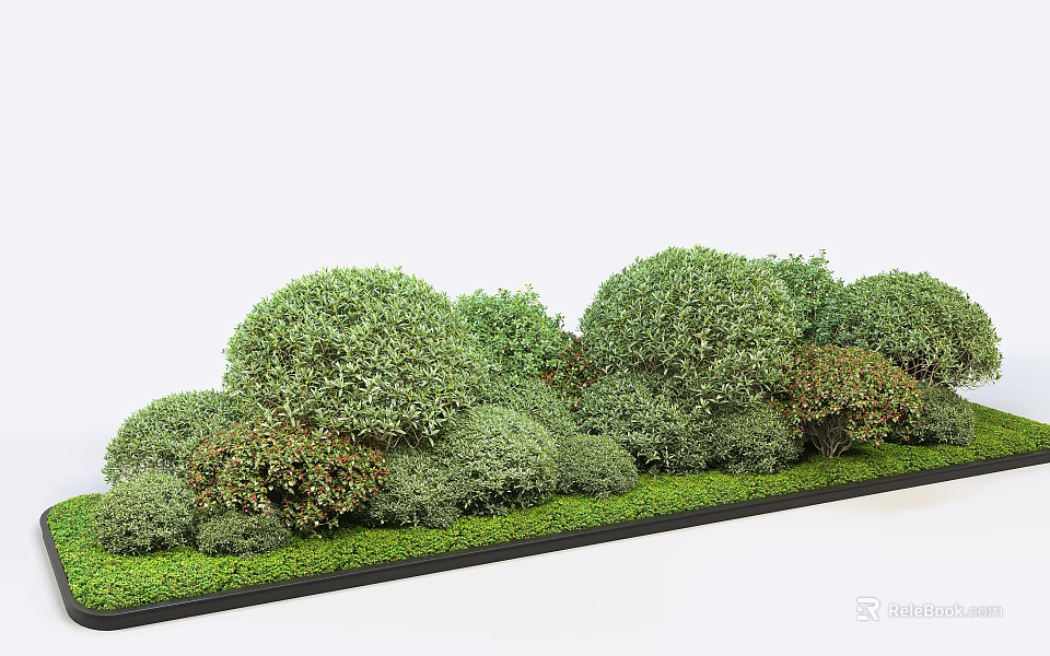 Roadside Facilities Featuring Neatly Trimmed Shrubs And Green Lawn Landscape 3d model 