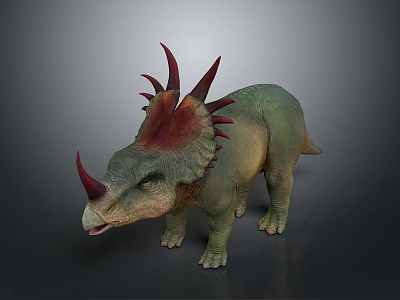 Realistic Green Triceratops Dinosaur With Red Frill And Horns 3d model