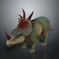 Realistic Green Triceratops Dinosaur With Red Frill And Horns