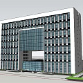 Modern Office Building Exterior Design With Green Lawn And Glass Facade