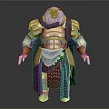 Bear Headed Warrior Creature Character Wearing Golden Armor And Blue Cloak Standing Pose