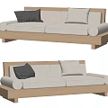Modern Double Sofa With Wooden Frame White Cushions And Dark Throw Pillow