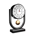 Stylish Black Frame Clock with White Dial Black Numbers Gold Pendulum and Black Base 3d model