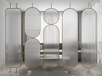 Modern Room Dividers With Geometric Shapes Golden Frames And Glass Panels 3d model